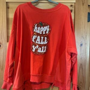 Women's Red Sweater with Sequin Pumpkin Design